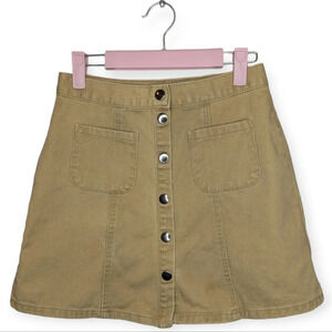 BDG Tan Khaki Denim Button Front  Mini Skirt 100% Cotton Woman's Small